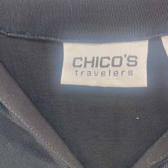 Chicos Top Womens 1 US Medium Black Travelers Knit Long Sleeves Ruched Button - Picture 5 of 10